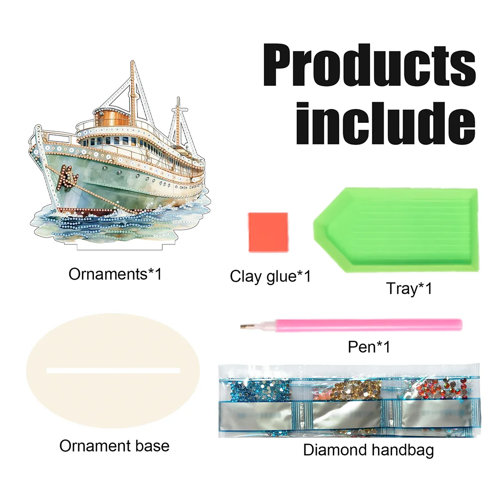 DIY Sailboat Wooden Single Sided Diamond Painting Desktop Decor for Office Decor