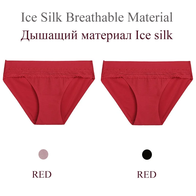 FINETOO 2PCS/Set Woman Lace Sexy Panties Ice Silk Women Underwear Seamless Low-Rise Lingerie Female Breathable Girls Panty 2021