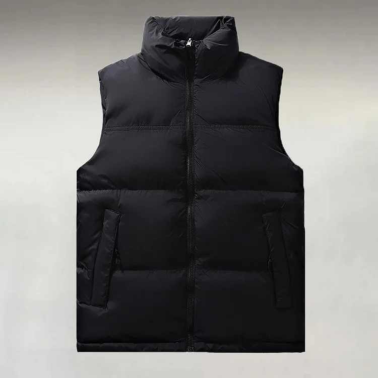 Men's Casual Winter Colorblock Zipper Stand Collar Thickened Padded Vest Coat