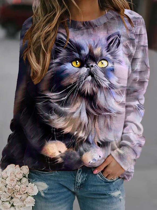 Cute Cat Print Sweatshirt