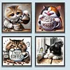 (4-Pack)Cats And Coffee-Full Round Diamond Painting 30*30CM