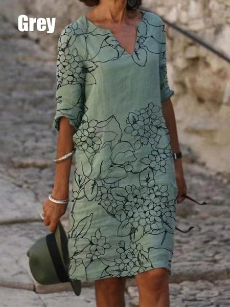 New Summer Fashion Women Printing Dress V-Neck Half Sleeve A-Line Dresses Female Retro litera Vintage Loose Dress Vestidos - Shop Trendy Women's Clothing | LoverChic
