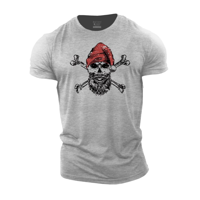 Cotton Christmas Skull Graphic Men's T-shirts tacday