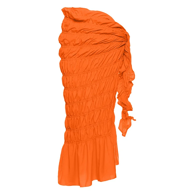 One Shoulder Ruffle One Piece Orange Swimsuit and Sarong Flaxmaker
