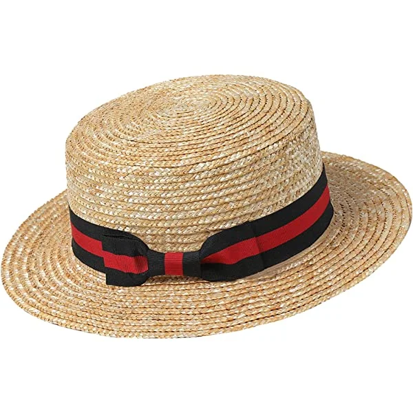 BABEYOND Women Men Brim Boater Hat 1920s Gatsby Straw Hat 20s Costume Accessory Black Small/Medium