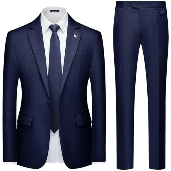 MAGE MALE Mens 2 Piece Suit Slim Fit Solid Wedding Prom Tuxedo Suit with One Button Notch Lapel Blazer and Pants