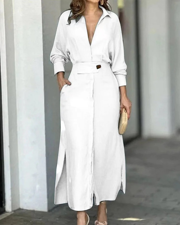 Temperament Long Sleeve Pocket Dress