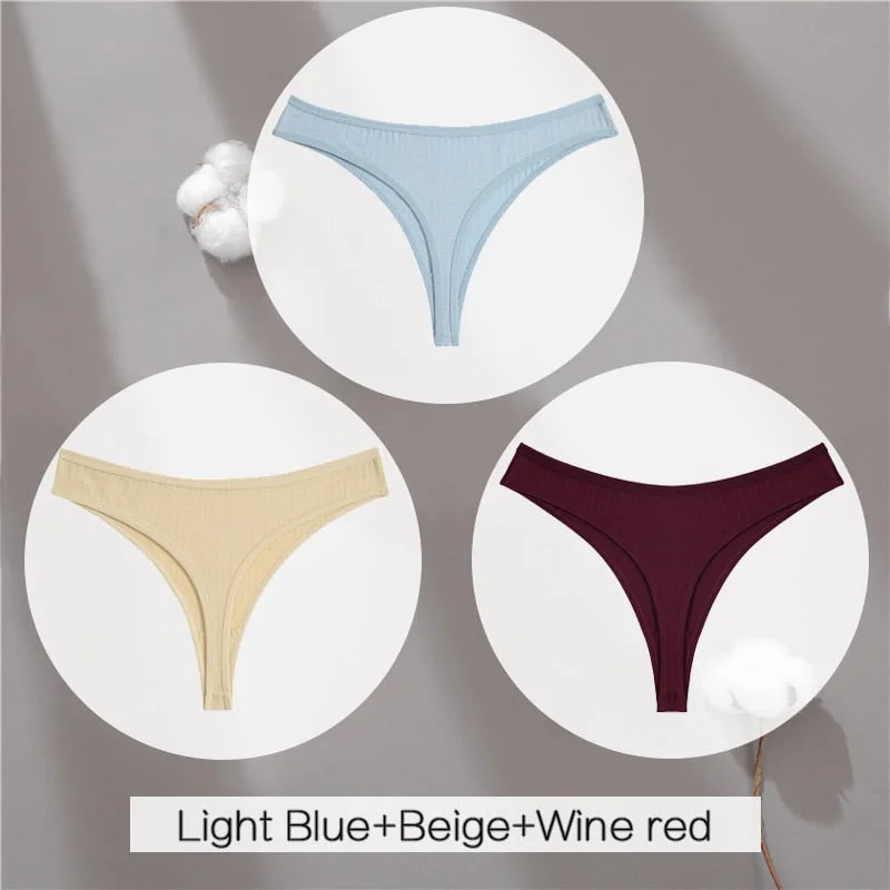 FINETOO Cotton Thongs Women 3Pcs/set Soft T-back Underpants S-XL Ladies G-string Underwear Low Waist Cotton Panty Lingerie New