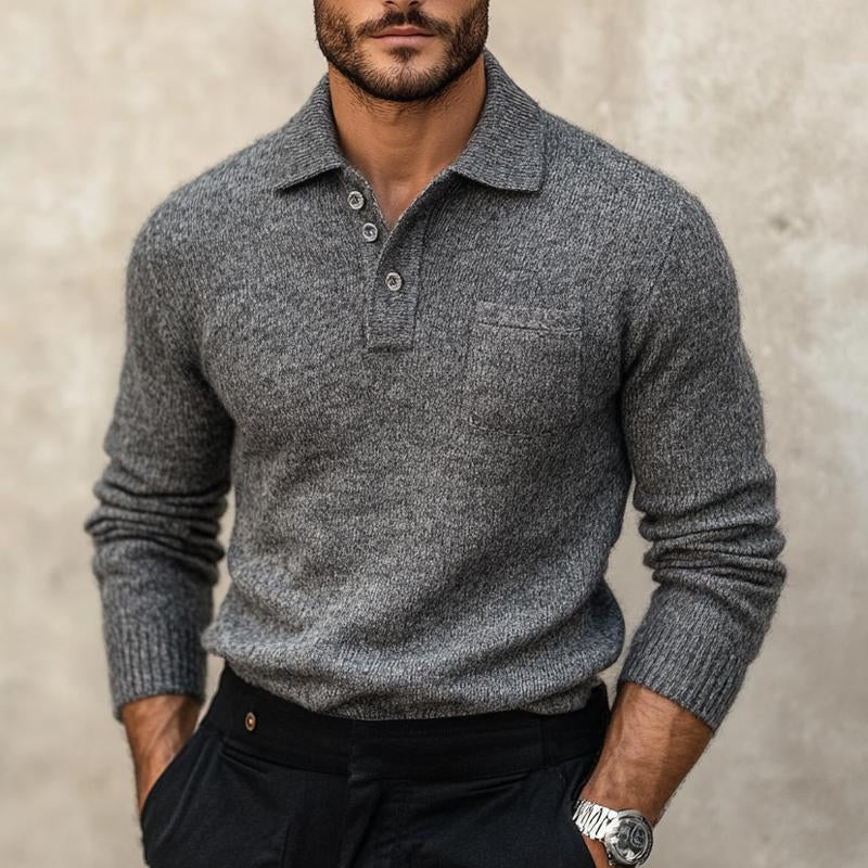 Men's Polo Neck Grey Knit Sweater