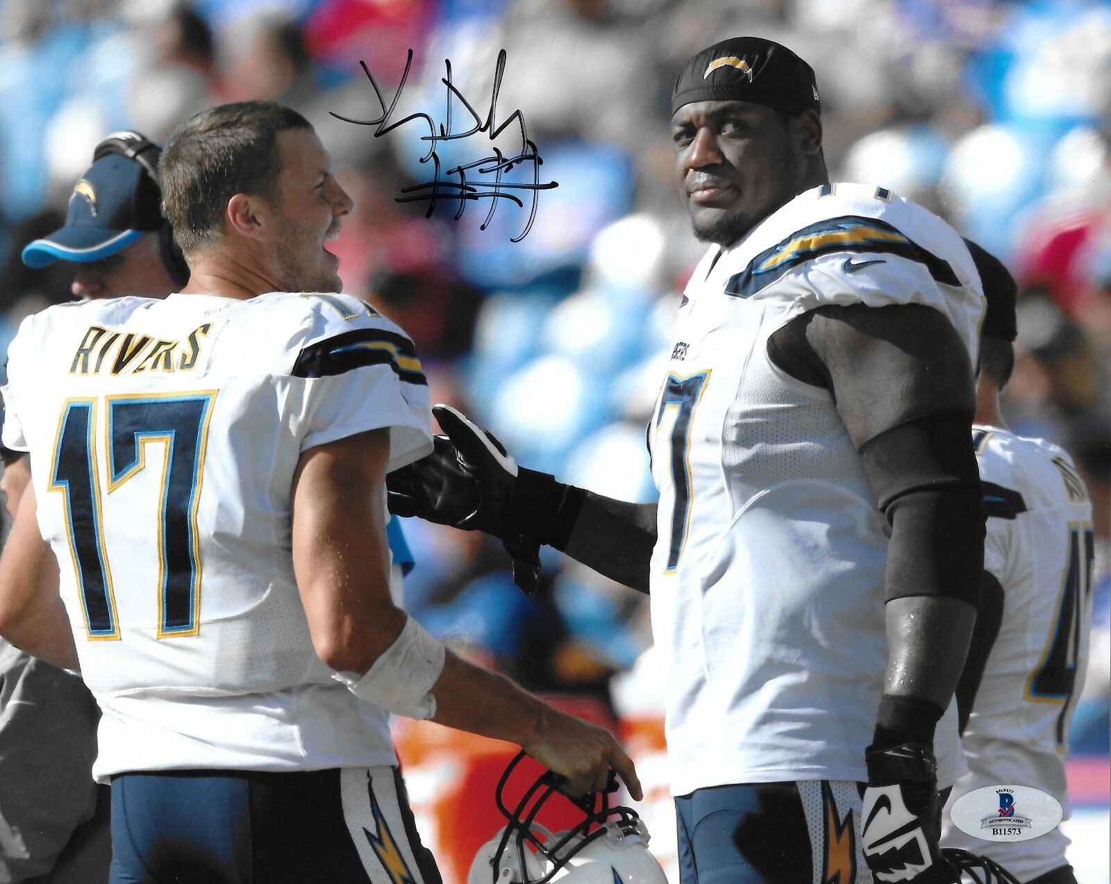 King Dunlap Signed Chargers Football 8x10 Photo Poster painting BAS COA Picture w/ Philip Rivers