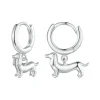 925 Sterling Silver Dachshund Drop Hoop Earrings 