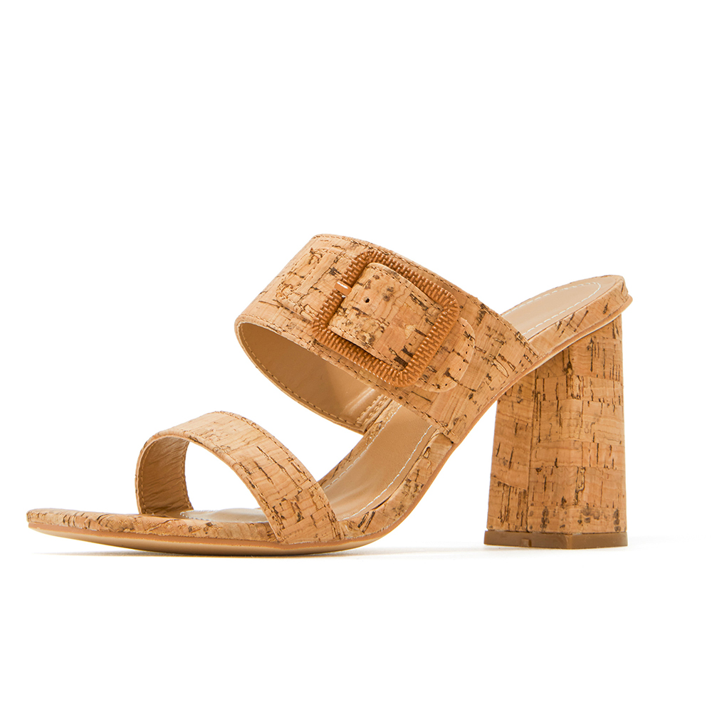 Brown Square Toe 4'' Chunky Heel Mules with Buckle Nicepairs
