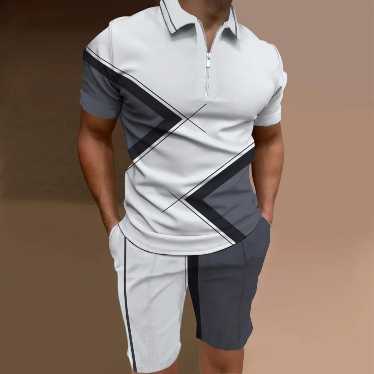 BrosWear Colorblock Fashion Polo Shirt And Shorts Two Piece Set