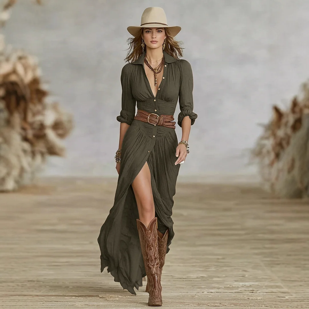 Athvotar Athvotar Elegant Casual Bohemia Spring And Autumn Long Sleeve Dress