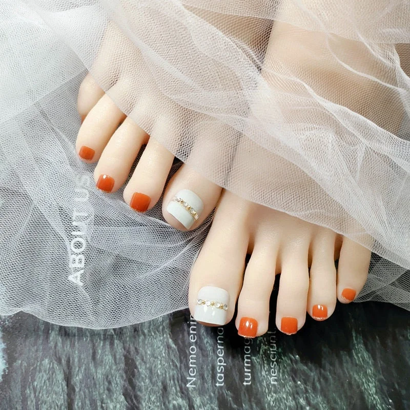 24pcs Purple False Toe Nails Summer Full Cover Wearing Toe Nail Art Pattern Removable Nail Stickers With Glue-Nail Inspo