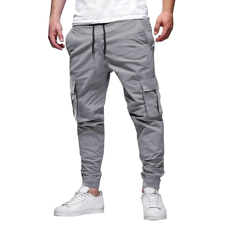 Men's Drawstring Elastic Waist Multi-pocket Outdoor Sports Trousers 42270389Z