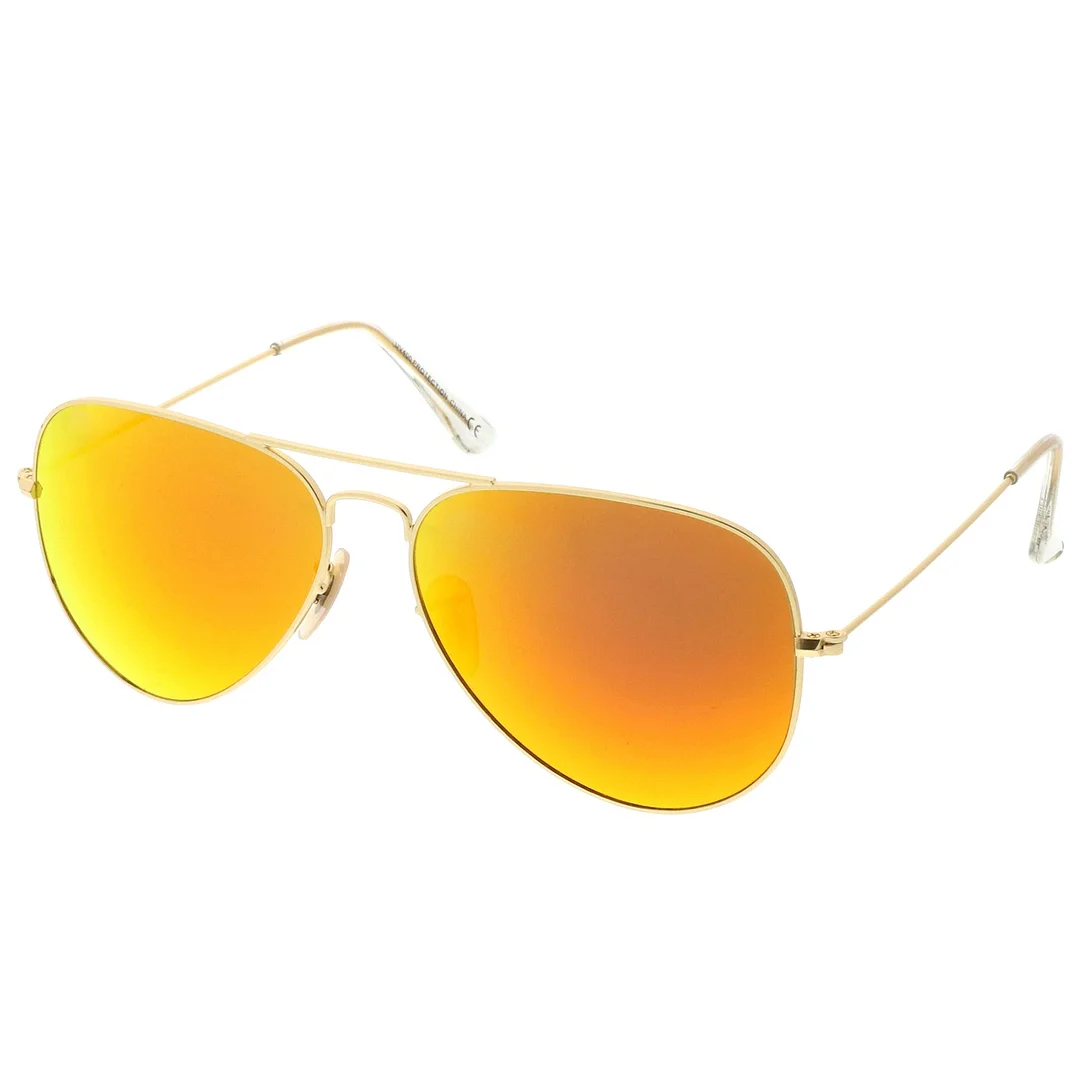 Premium Large Classic Matte Metal Aviator glasses With Colored Mirror Glass Lens 61mm