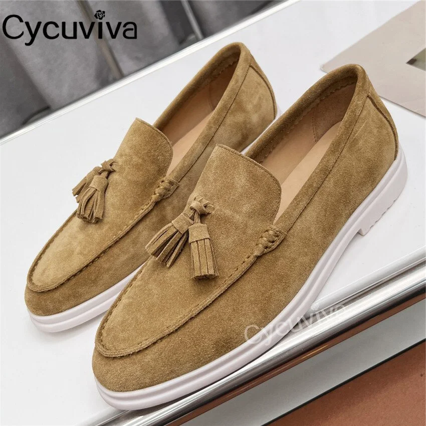 Tanguoant Cow Leather Mules Fringe Decor Platform Flat Casual Shoes For Women Slip On Loafers Summer Walk Flats Ballet Ladies Shoes