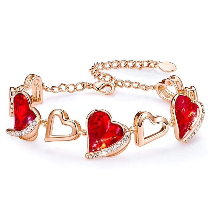 S925 Mother & Daughter Forever Linked Together Crystal Love Heart Bracelet