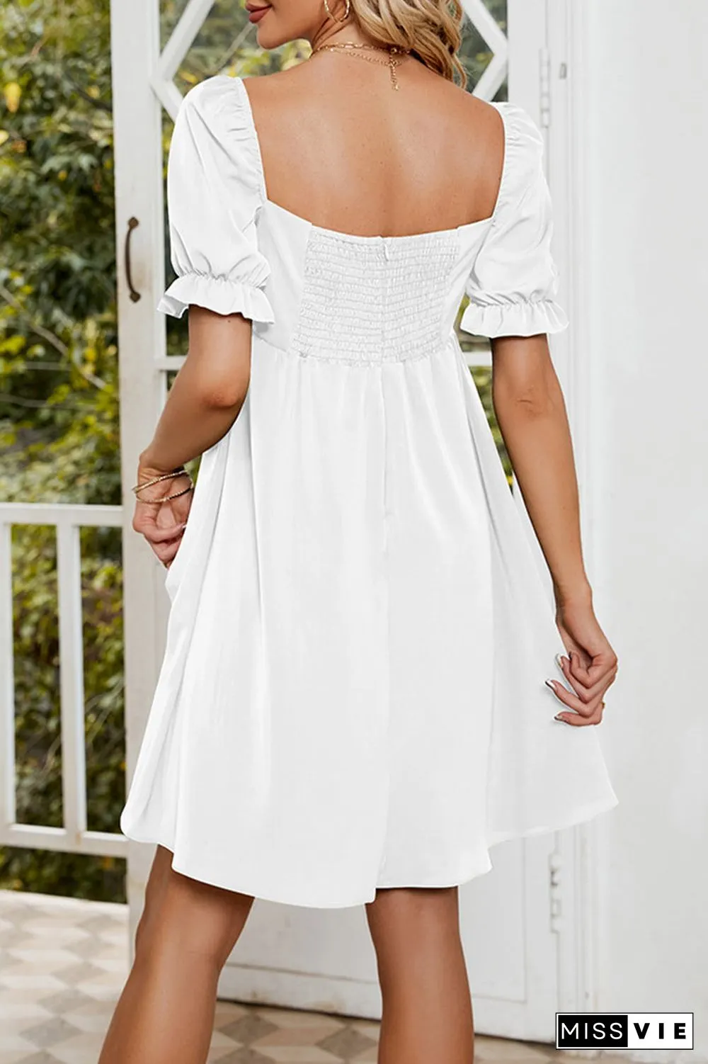 Sweet Elegant Solid Fold Square Collar A Line Dresses