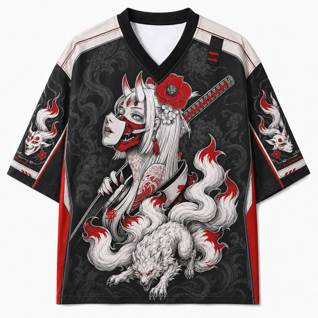 Techwear Kitsune Flame Short Sleeve Jersey