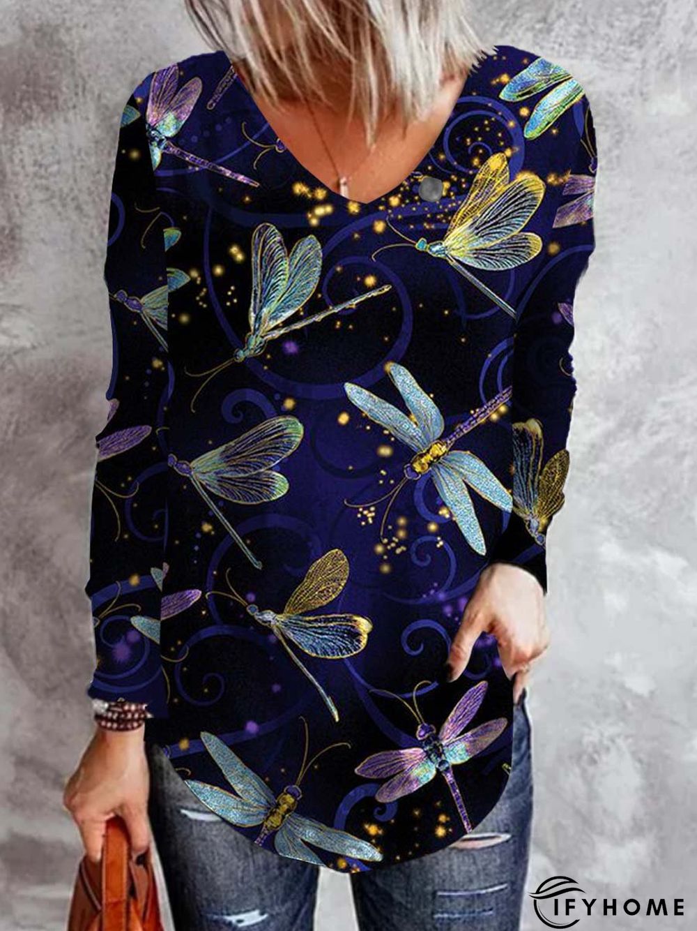 Vacation V Neck Loose Cotton-Blend Tunic T-Shirt | IFYHOME