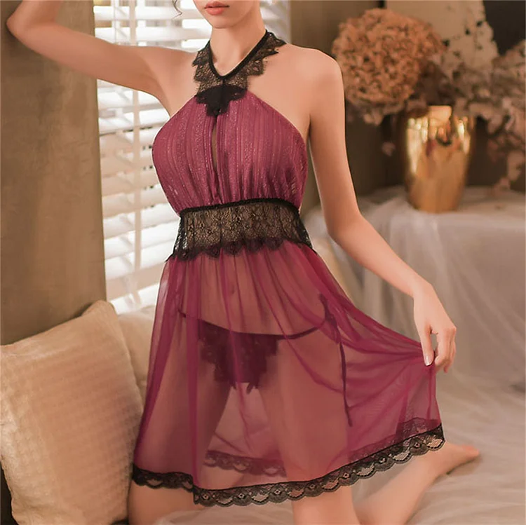 Black Homewear with Lingerie Panty /Gauze Tulle Lingerie Sleeping Dress