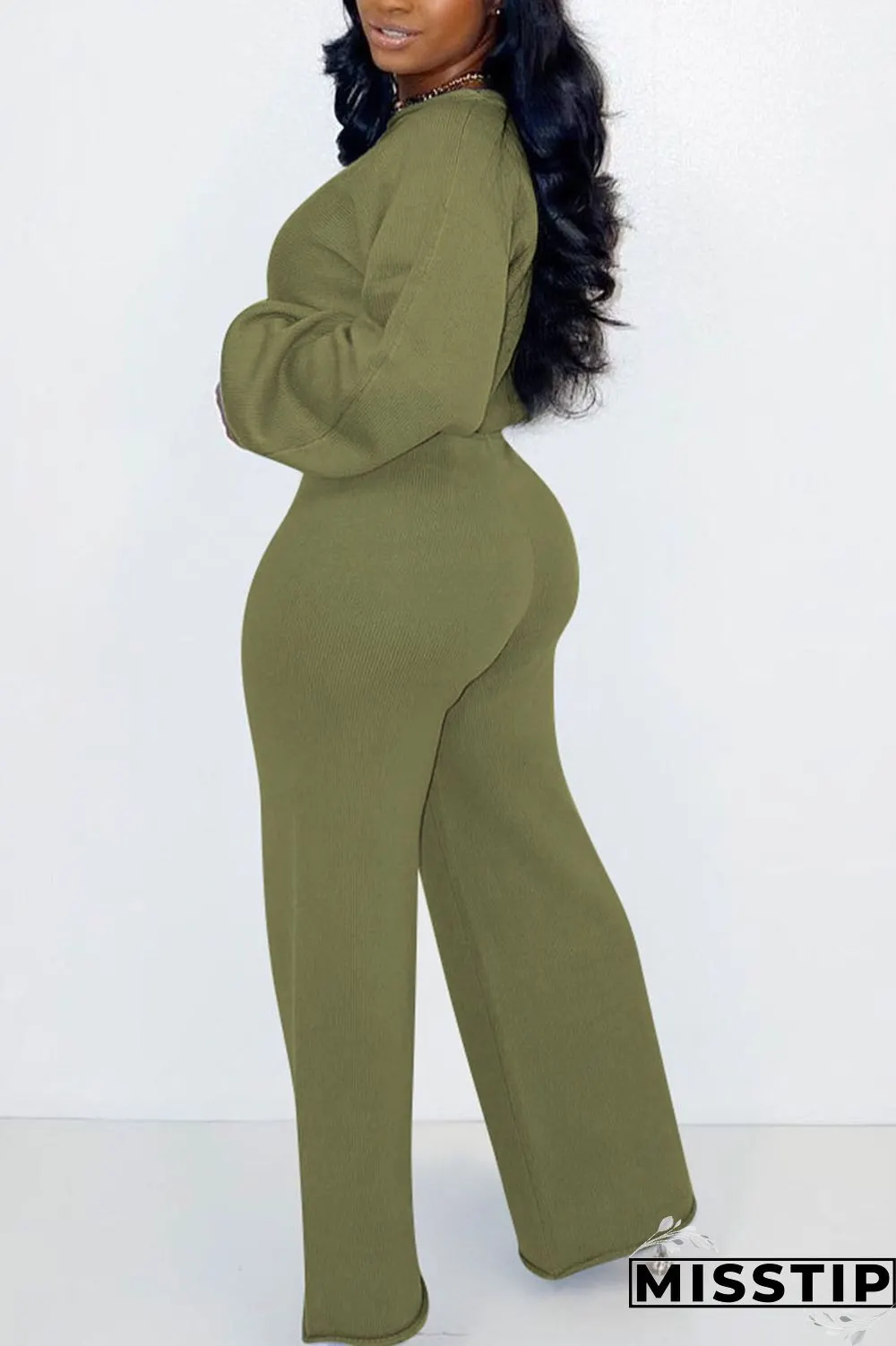 Light Blue Casual Solid O Neck Long Sleeve Two Pieces