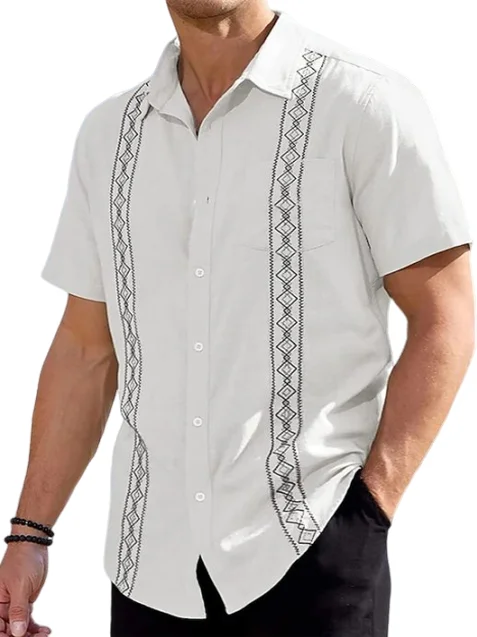 Men's Retro Ethnic Print Pocket Short Sleeve Shirt