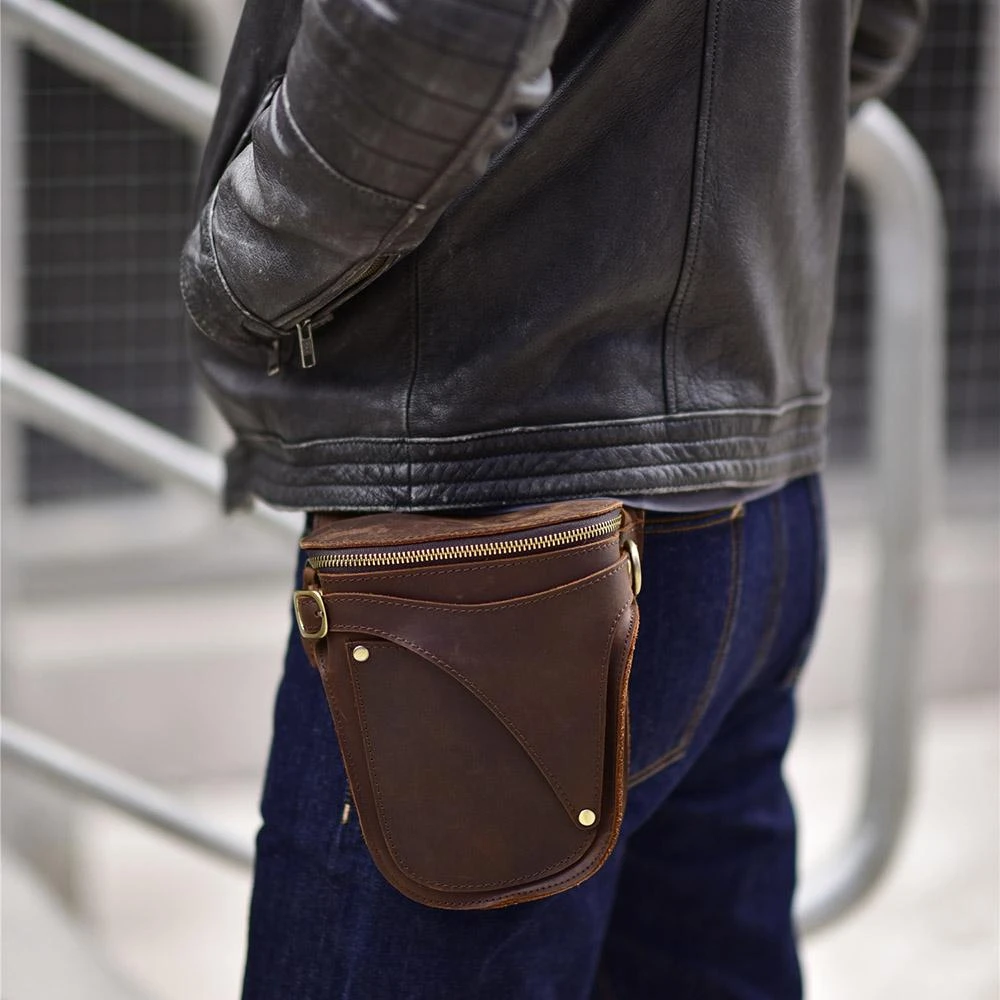 Fanny Pack for Men, Genuine Leather Outdoor Locomotive Waist Bag Shoulder Bag