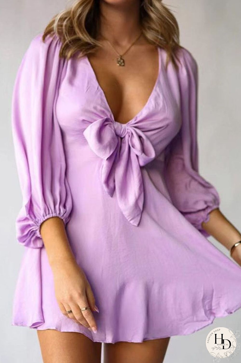 Fashion Sweet Solid V Neck A Line Mini Dresses(3 Colors)