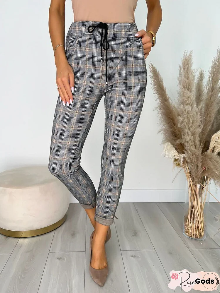 Check Elastic Waist Drawstring Lounge Pants