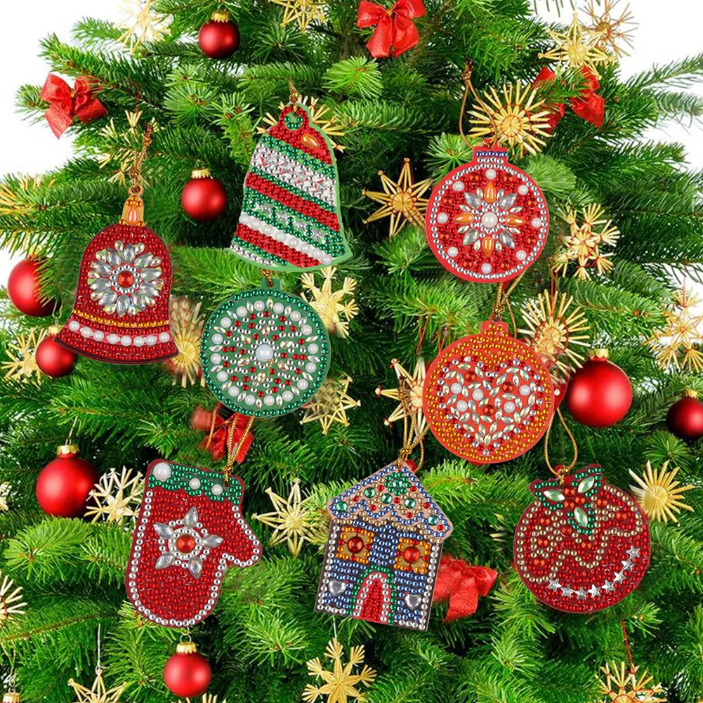 8pcs DIY Diamond Painting XmasTree Pendant (Single Sided)