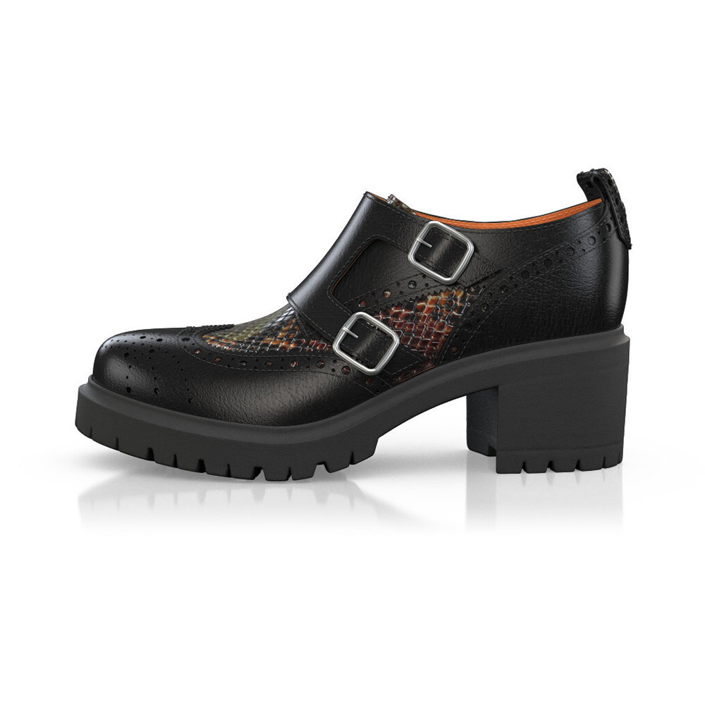 Black Patent Leather Round Toe Chunky Heel Buckled Oxford Shoes Nicepairs