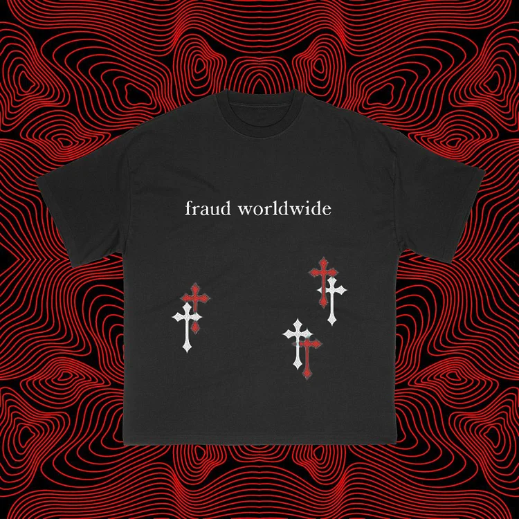 Trendy Cross Fraud Worldwide Print Short T-Shirt SOPULA