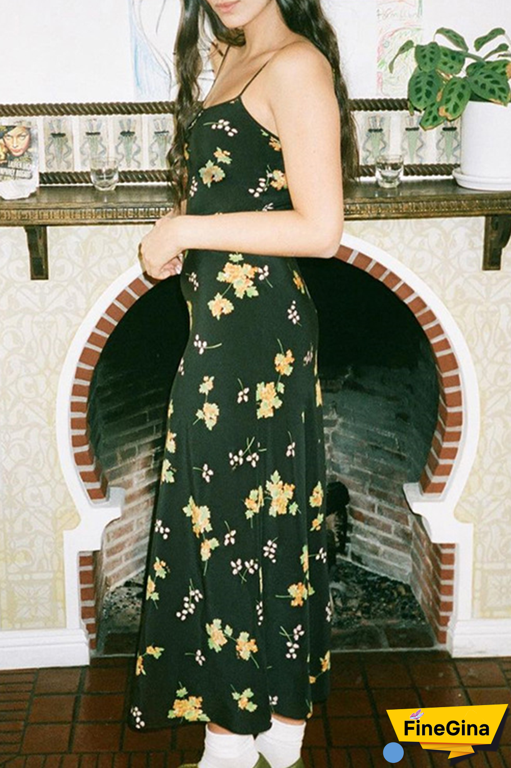 Elegant Floral Backless U Neck Sling Dress Dresses