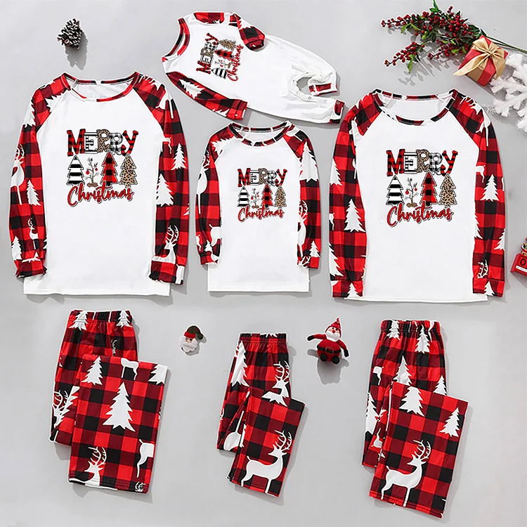 Merry Christmas Tree Print Holiday Matching Family Pajamas Sets