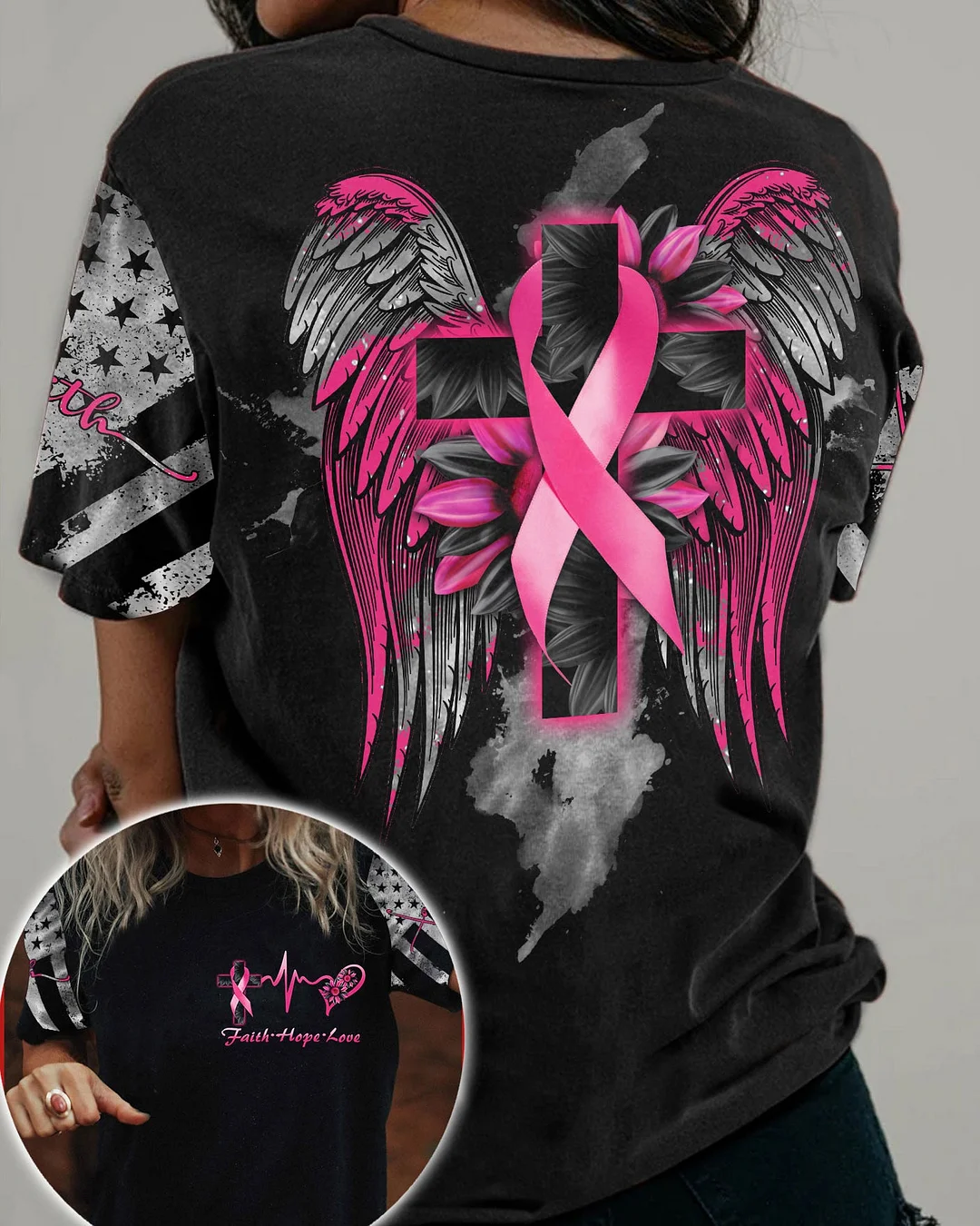 Faith Ribbon Wing Breast Cancer Tee