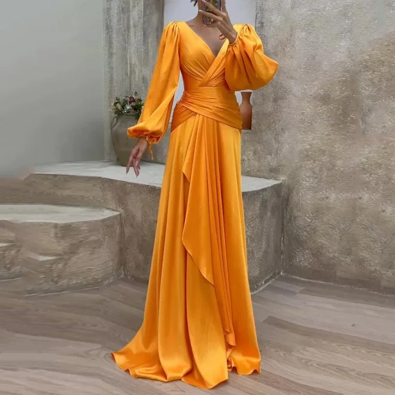 Toloer Toloer Summer New Cross Close Waist Fold Long Sleeve Temperament Show Thin Dress-Outfit Ideas