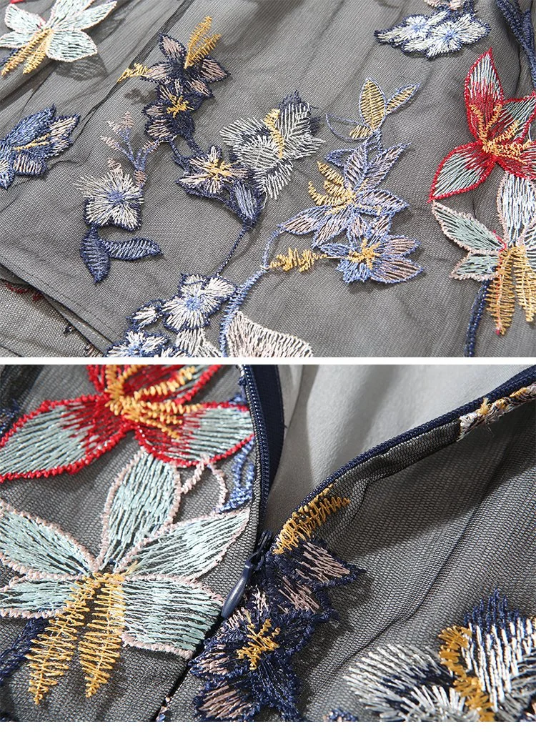 Women's sleeveless flower elegant temperament mesh embroidered belt dress