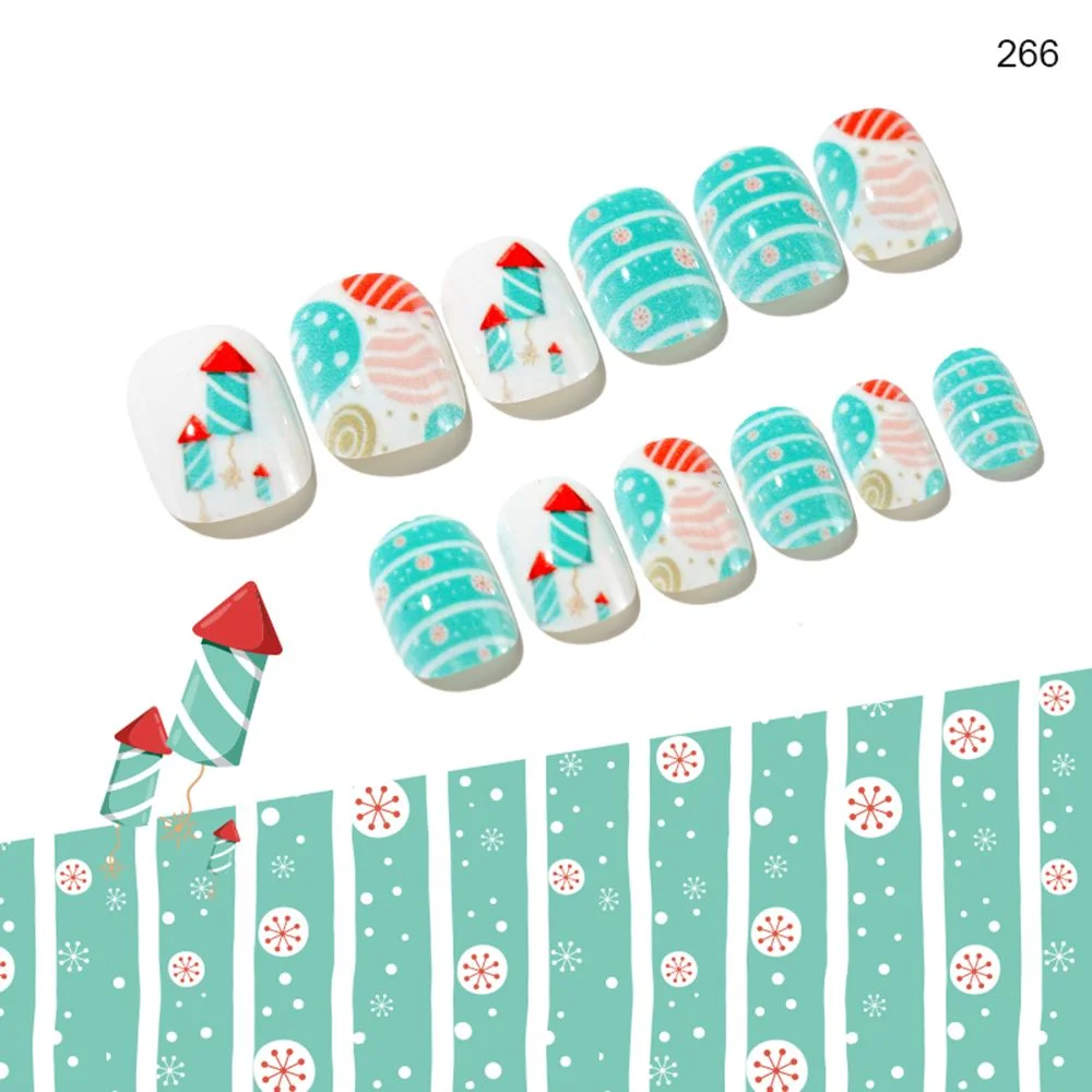 24Pcs False Nails Christmas Children Fake Nails Cute Snow Deer Nail Manicure Tool Press On Artificial Short Xmas False Nails-Nail Inspo