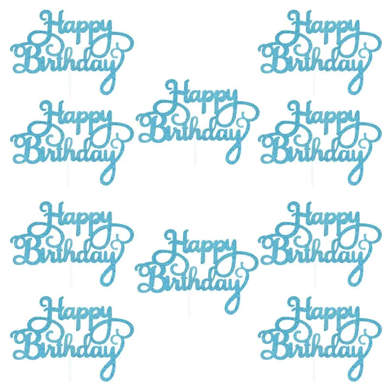 10pcs Gold Gittler Happy Birthday Cake Topper Adult Kids Birthday Party Wedding Decorations Baby Shower Cake Decorating Supplies