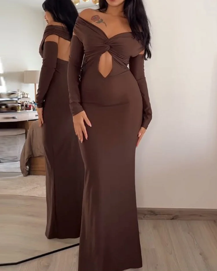 One shoulder waist solid color dress