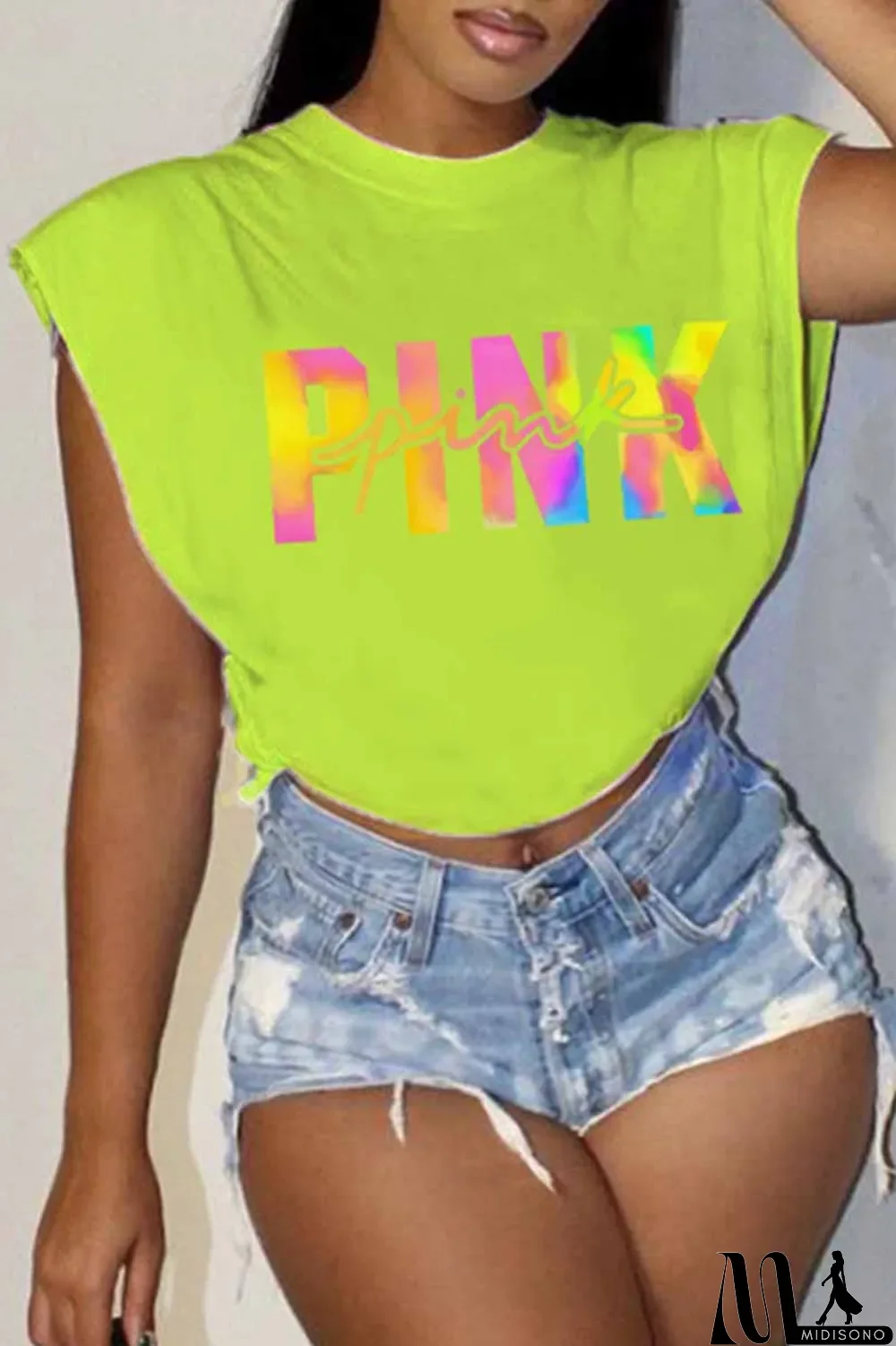 MidiSono - Rose Red Casual Street Print Letter O Neck T-Shirts