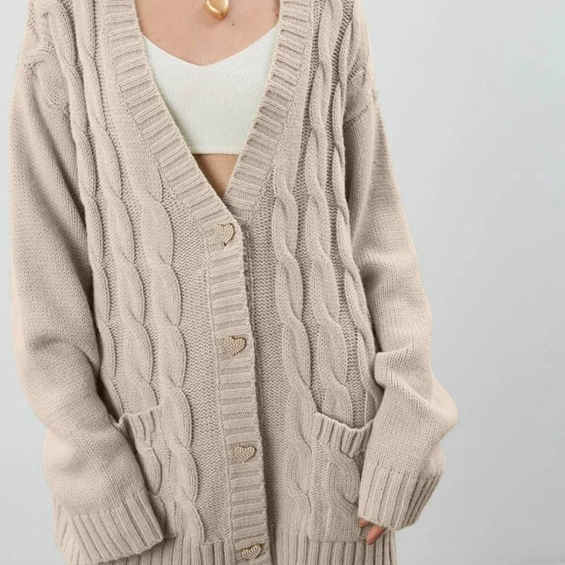 WannaThis Women Striped Jacquard Cardigans Sweater Autumn 2021 Oversize Loose Streetwear Korean Fashion Button Pockets Sweater