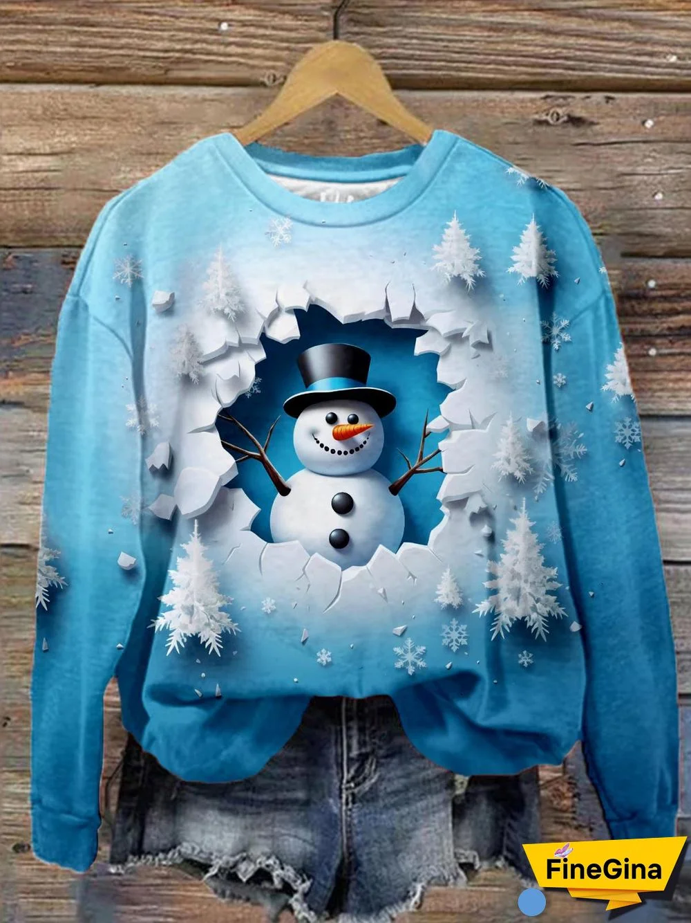 Top Hat Snowman Long Sleeve Top