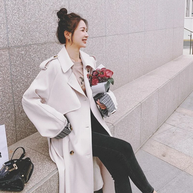 Brand New Fashion Women Trench Coat Double-Breasted Long Beige Duster Coat for Lady Outerwear Spring Autumn Female Clothes