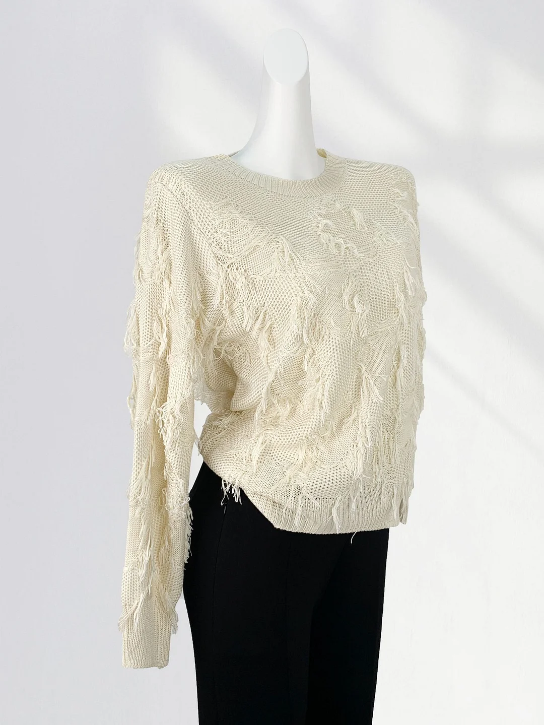 Zingj Zingj Not Pierced Hole Round Neck Tassel Sweater Women's Design Sense Bottom Waste Earthen Top Loose Sweater