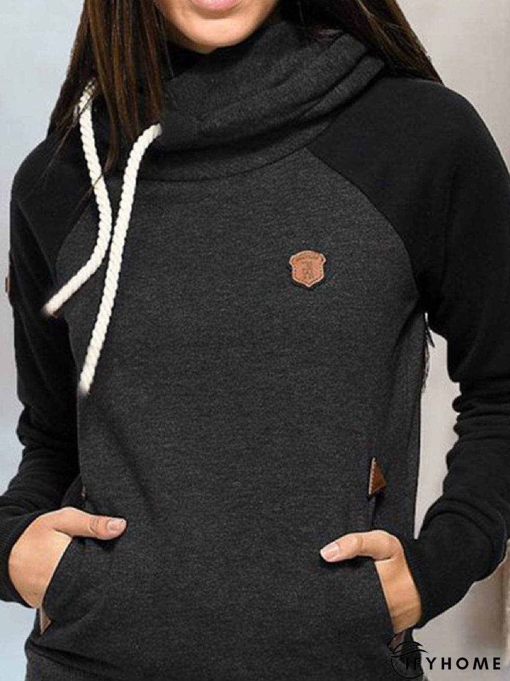 Black-Grey Paneled Hoodie Solid Casual Sweatshirt | IFYHOME