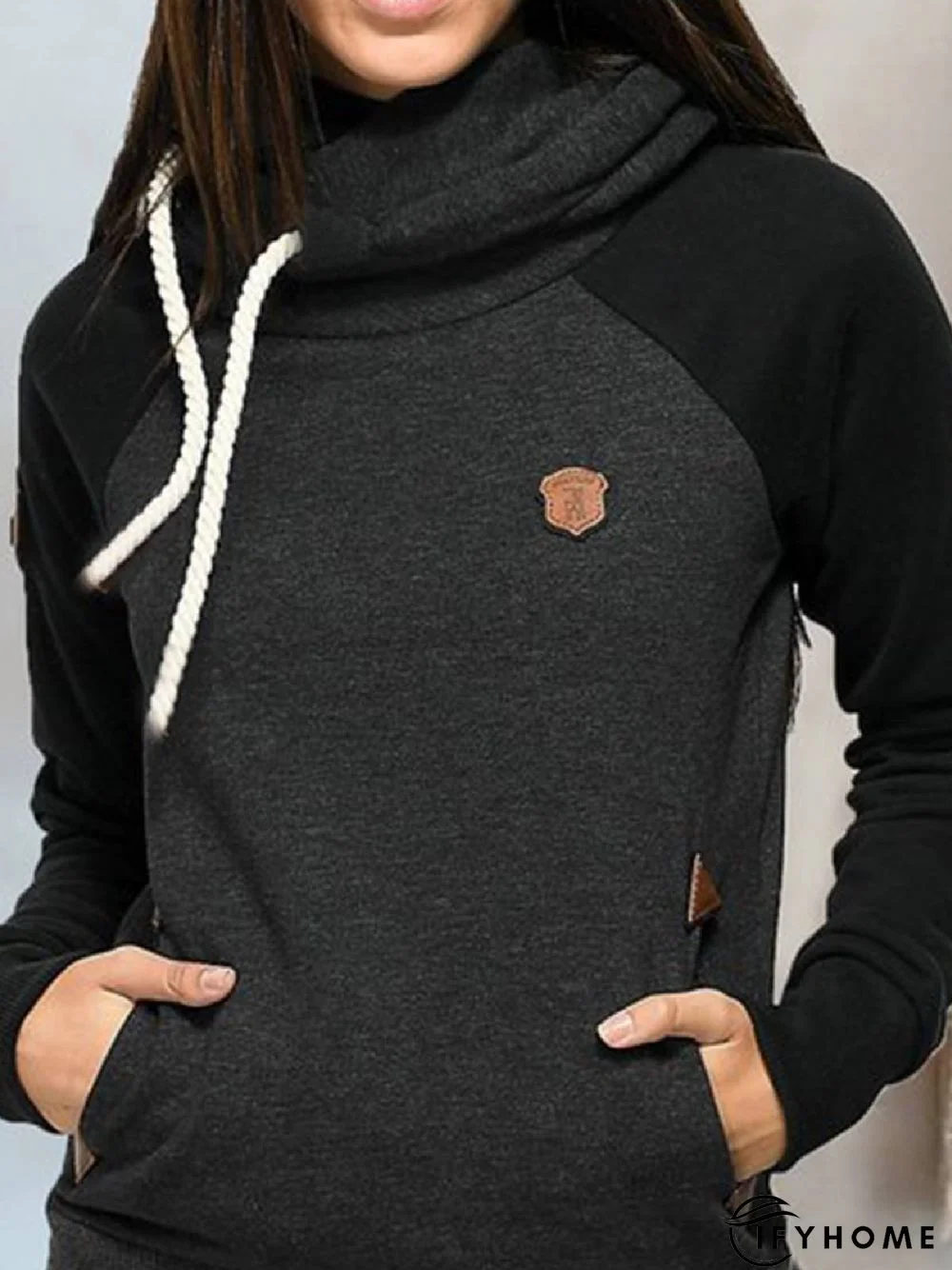 Black-Grey Paneled Hoodie Solid Casual Sweatshirt | IFYHOME